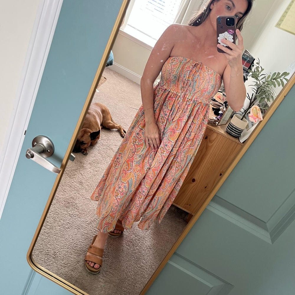 Bluivy Peach Smocked 3 ways to wear Dress multicolor paisley